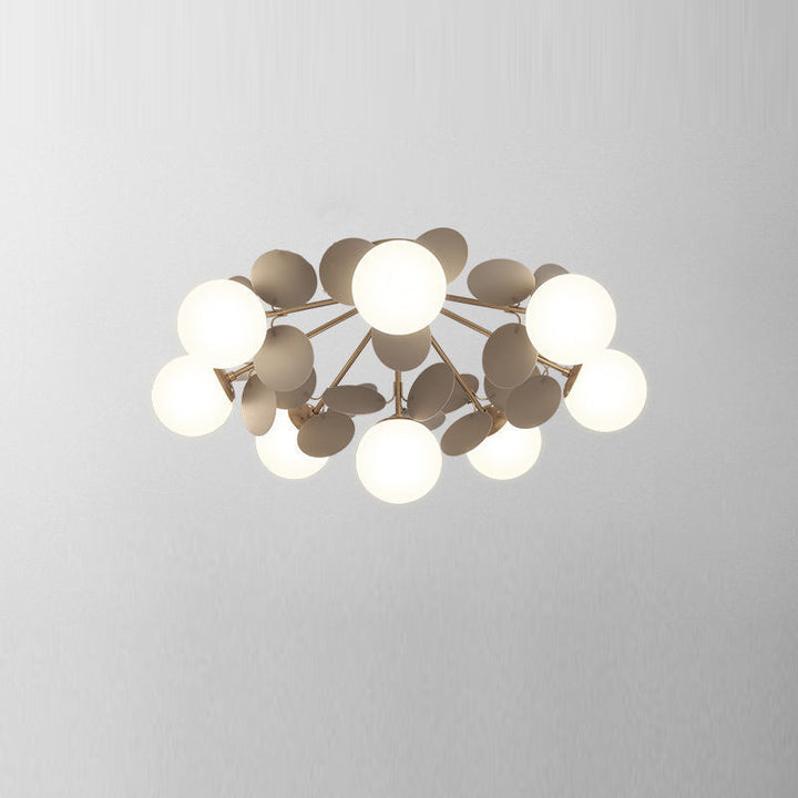 Zeitgenössische skandinavische bunte Blumenkugel aus Metall, Glas, Acryl, 1/4/6/8 Lichter, halbbündige Deckenleuchte für Schlafzimmer 