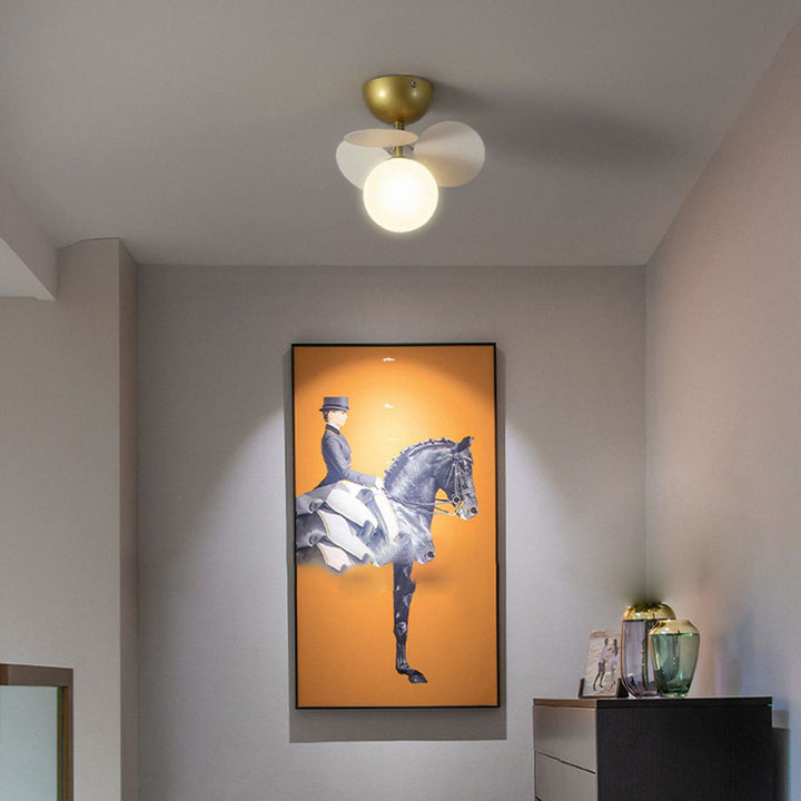 Zeitgenössische skandinavische bunte Blumenkugel aus Metall, Glas, Acryl, 1/4/6/8 Lichter, halbbündige Deckenleuchte für Schlafzimmer 