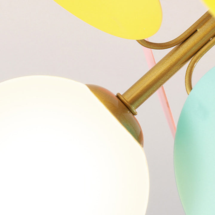 Zeitgenössische skandinavische bunte Blumenkugel aus Metall, Glas, Acryl, 1/4/6/8 Lichter, halbbündige Deckenleuchte für Schlafzimmer 