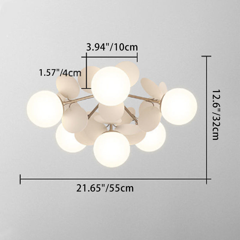 Zeitgenössische skandinavische bunte Blumenkugel aus Metall, Glas, Acryl, 1/4/6/8 Lichter, halbbündige Deckenleuchte für Schlafzimmer 