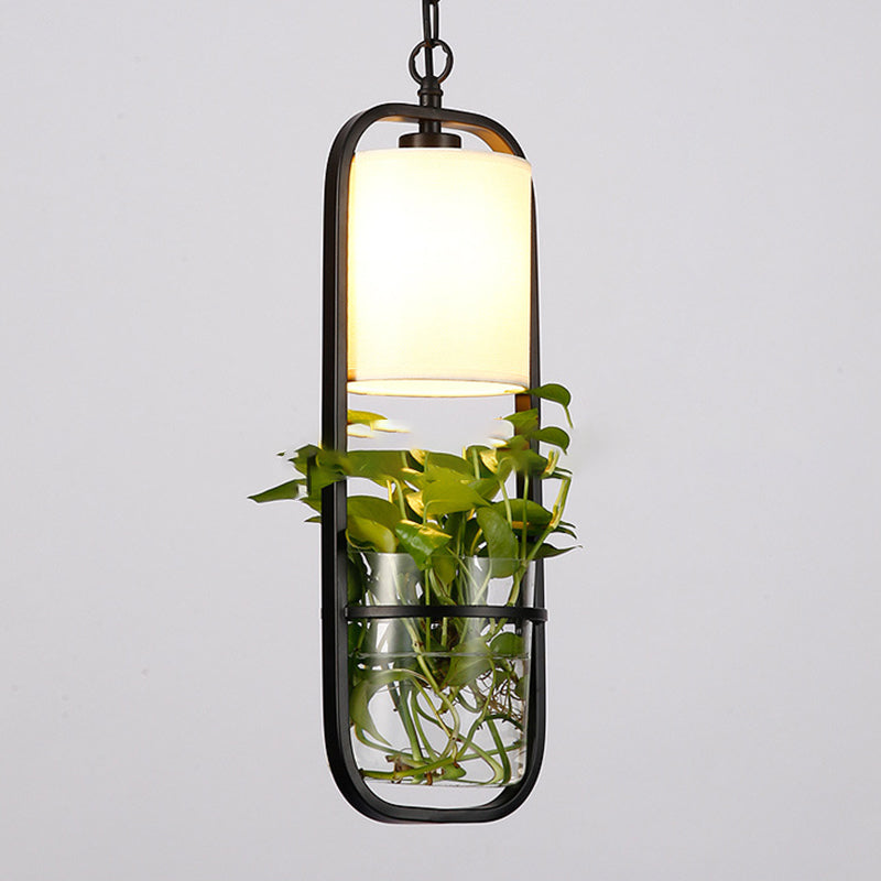 Modern Art Deco Rectangle Aquatic Plants Iron Glass 1-Light Pendant Light For Living Room