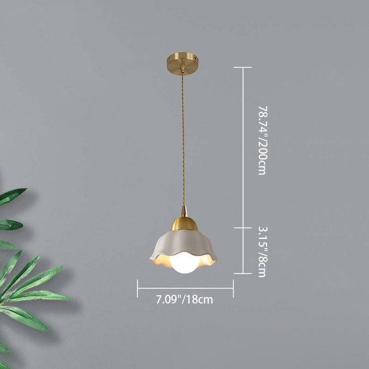 Suspension lumineuse moderne scandinave en céramique cuivrée à plis demi-cercle 1 lumière pour chambre 