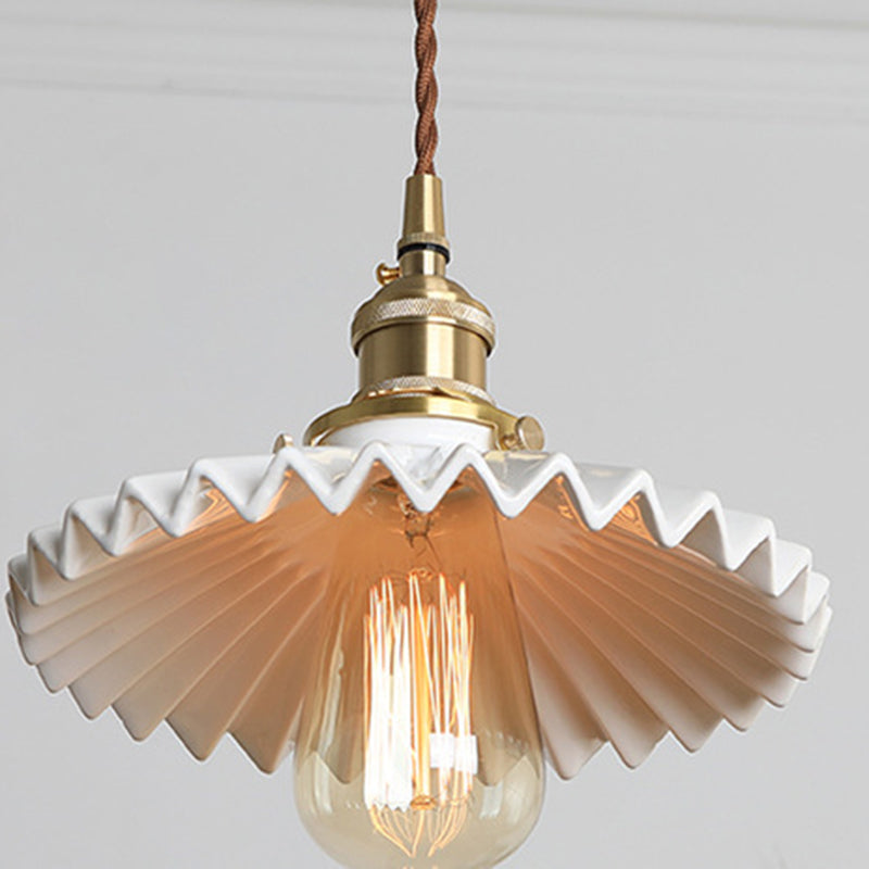 Suspension lumineuse moderne scandinave en céramique cuivrée à plis demi-cercle 1 lumière pour chambre 