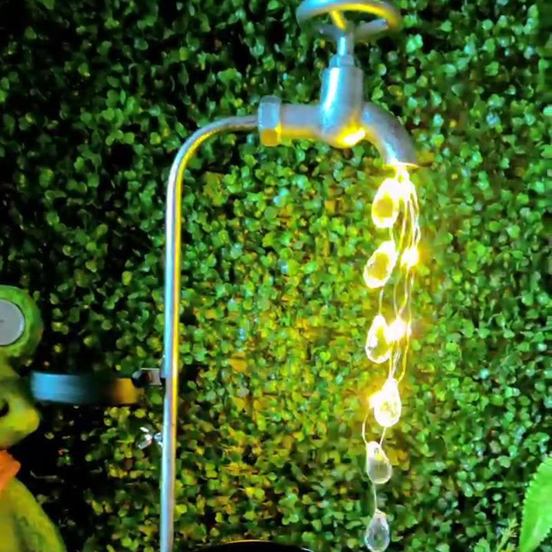 صنبور شمسي حديث على طراز آرت ديكو قطرات ماء تتدفق شكل زارع حديدي ضوء LED خارجي للحديقة 