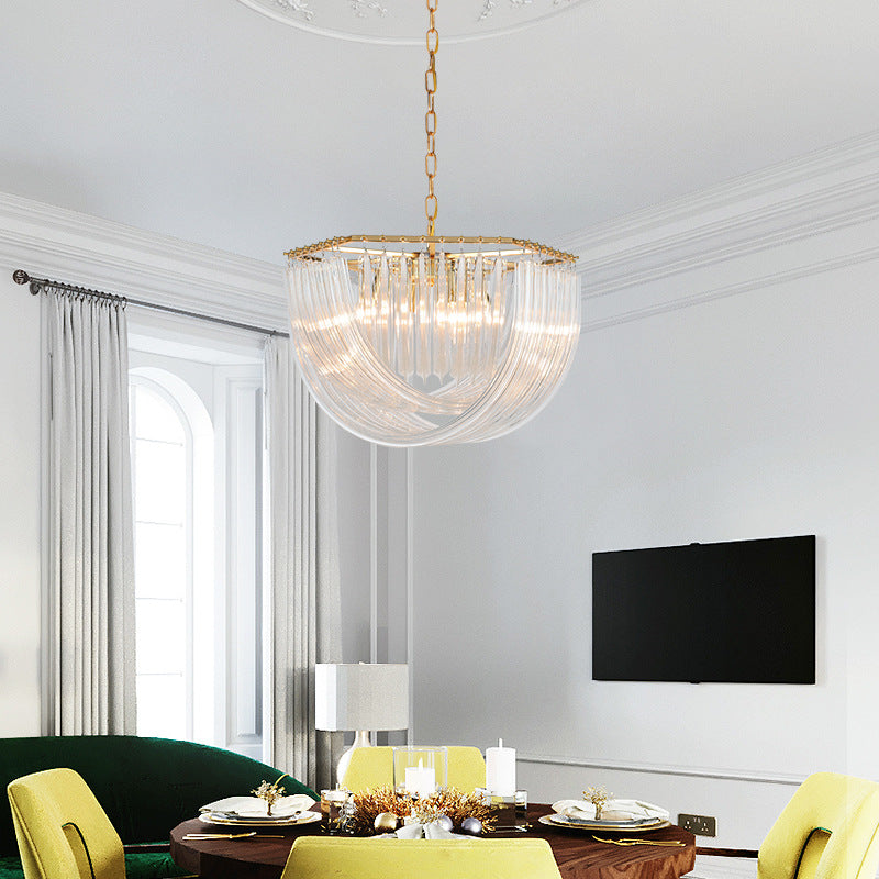 Lustre moderne rond en demi-cercle en métal et verre 6/8 lumières pour chambre 