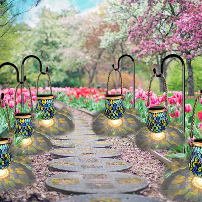 Traditionelle Tiffany Solar Wasserdichte Mason Jar Runde Glas LED Außenleuchte Für Garten 