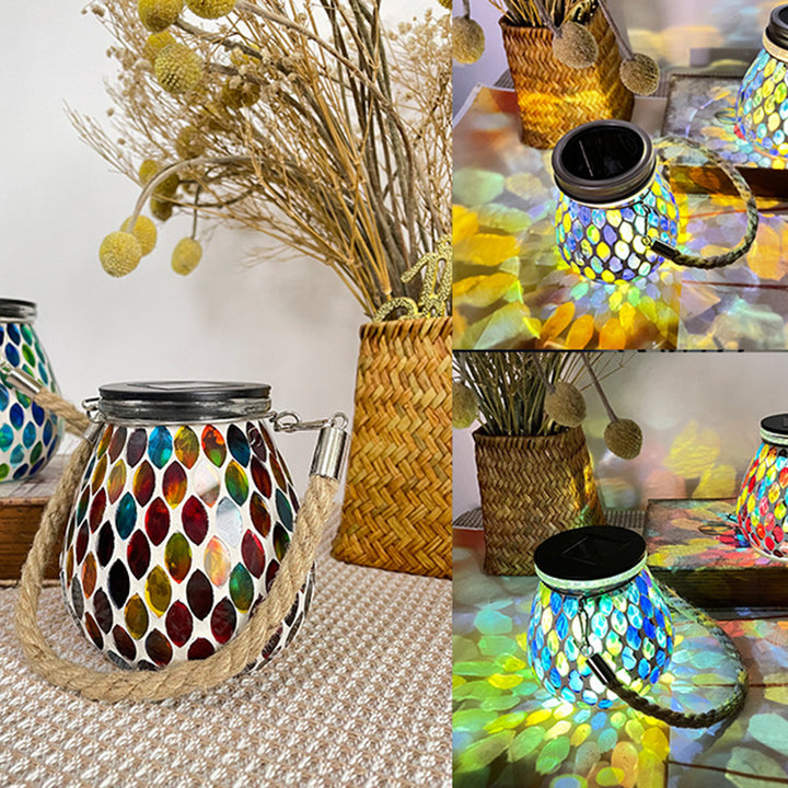 Traditionelle Tiffany Solar Wasserdichte Mason Jar Runde Glas LED Außenleuchte Für Garten 