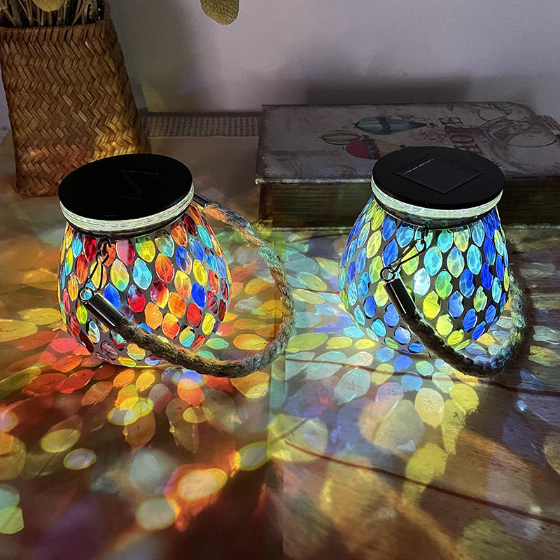 ضوء خارجي LED زجاجي دائري مقاوم للماء من تيفاني التقليدي في جرة ميسون للطاقة الشمسية للحديقة 