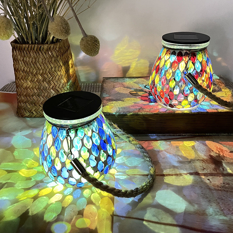 ضوء خارجي LED زجاجي دائري مقاوم للماء من تيفاني التقليدي في جرة ميسون للطاقة الشمسية للحديقة 
