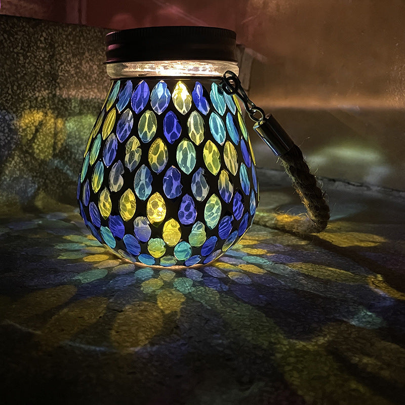ضوء خارجي LED زجاجي دائري مقاوم للماء من تيفاني التقليدي في جرة ميسون للطاقة الشمسية للحديقة 