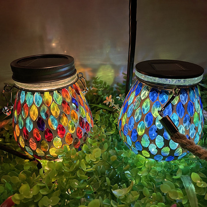 Traditionelle Tiffany Solar Wasserdichte Mason Jar Runde Glas LED Außenleuchte Für Garten 