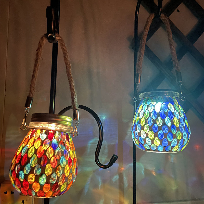 ضوء خارجي LED زجاجي دائري مقاوم للماء من تيفاني التقليدي في جرة ميسون للطاقة الشمسية للحديقة 