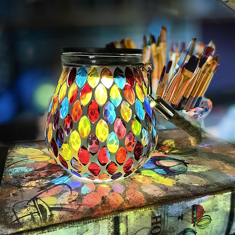 Traditionelle Tiffany Solar Wasserdichte Mason Jar Runde Glas LED Außenleuchte Für Garten 