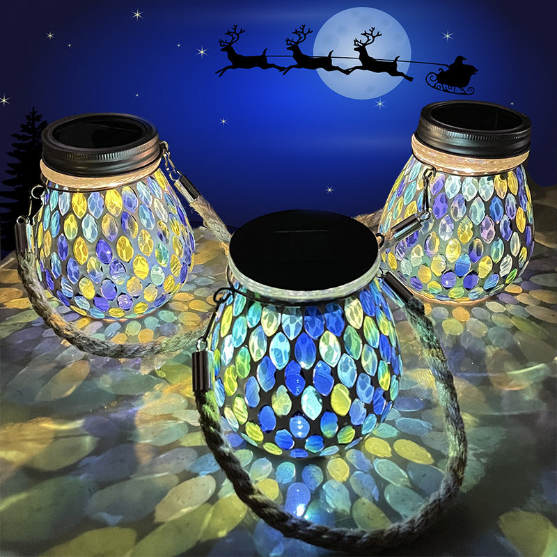 Traditionelle Tiffany Solar Wasserdichte Mason Jar Runde Glas LED Außenleuchte Für Garten 