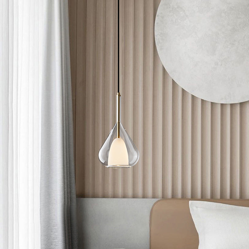 Suspension lumineuse conique ronde en fer et verre minimaliste moderne à 1 lumière pour chambre 