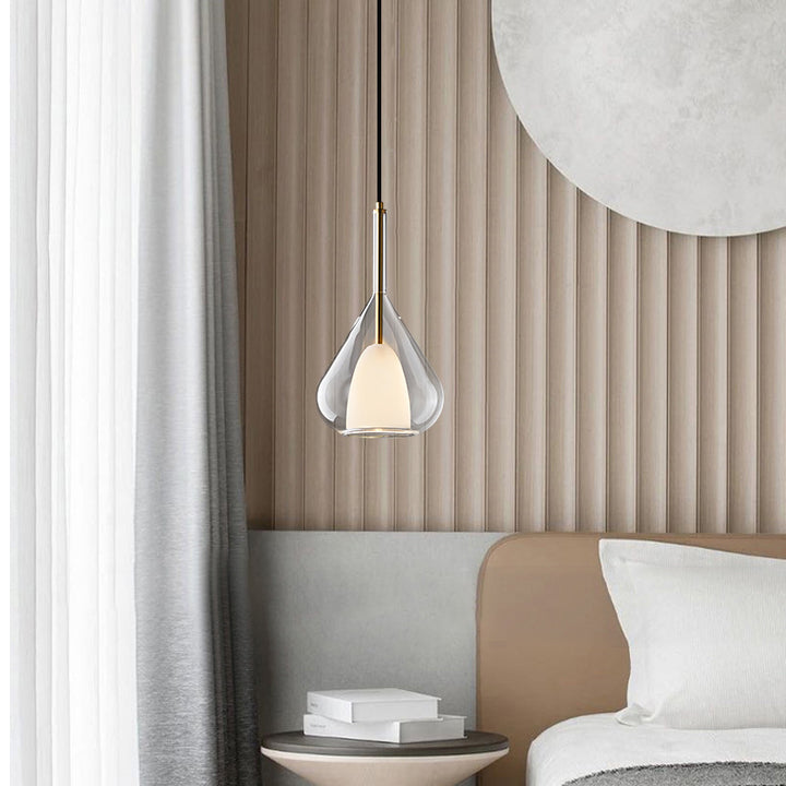 Suspension lumineuse conique ronde en fer et verre minimaliste moderne à 1 lumière pour chambre 