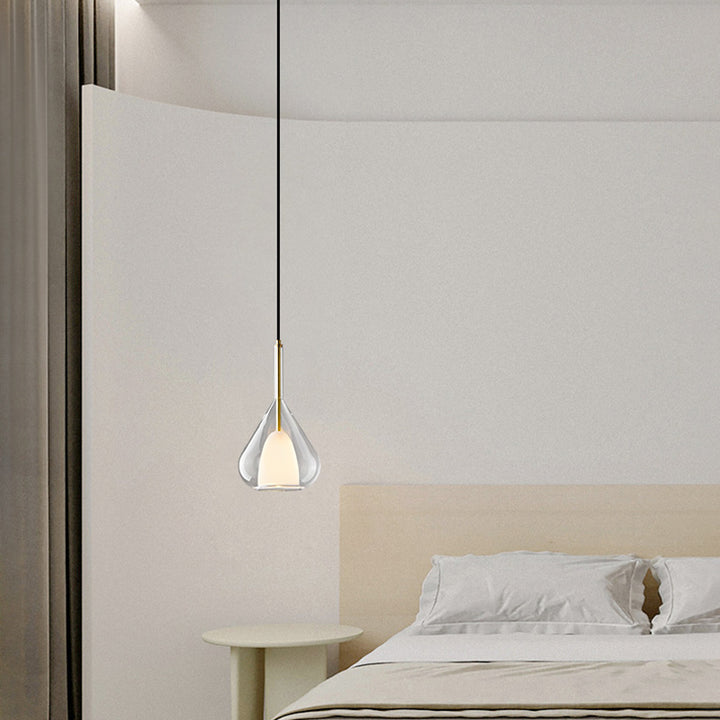 Suspension lumineuse conique ronde en fer et verre minimaliste moderne à 1 lumière pour chambre 