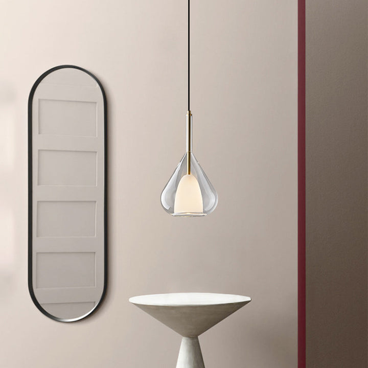 Suspension lumineuse conique ronde en fer et verre minimaliste moderne à 1 lumière pour chambre 