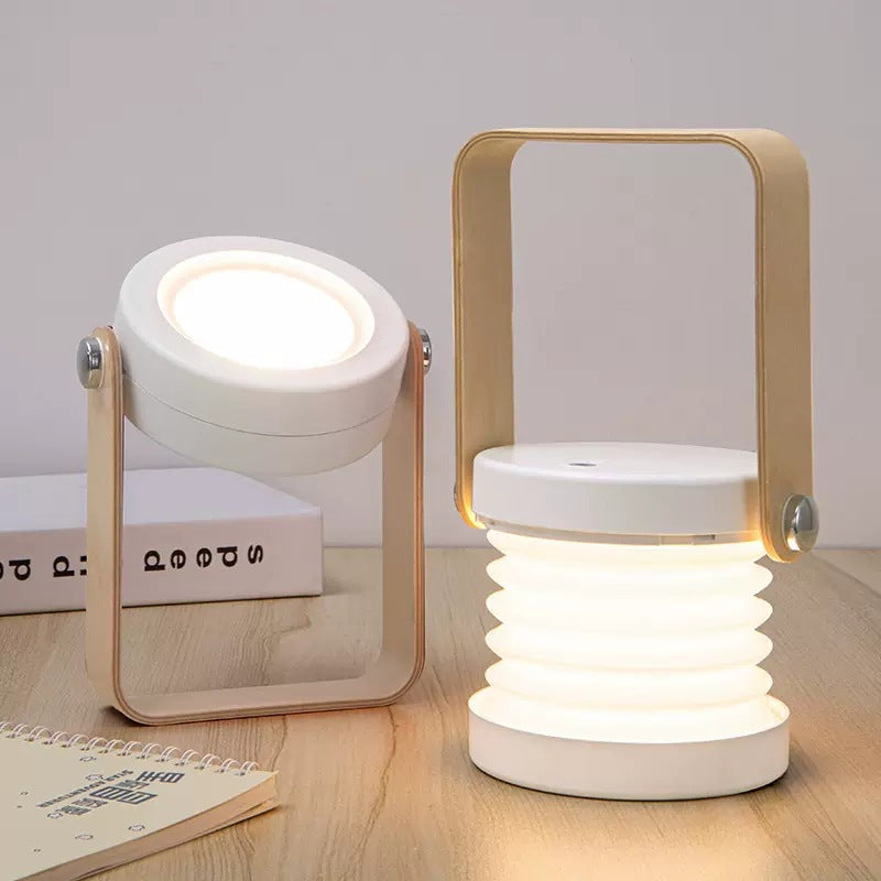 مصباح طاولة LED حديث على الطراز الاسكندنافي قابل للطي ومحمول بأسطوانة خشبية وحديدية لغرفة النوم 