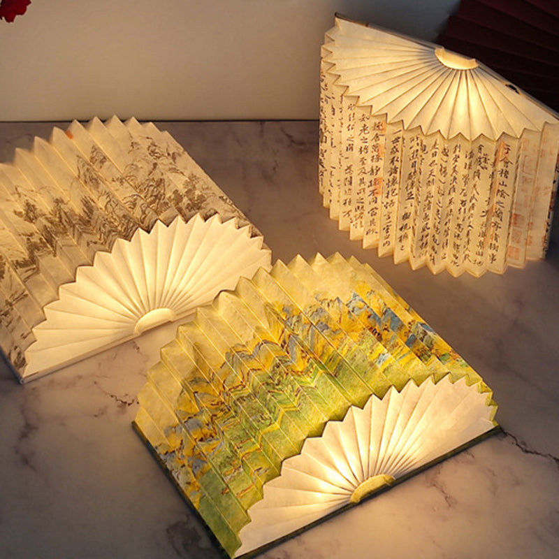 Contemporary Creative Foldable Book Shaped Rectangle PU Paper LED Table Lamp For Bedroom