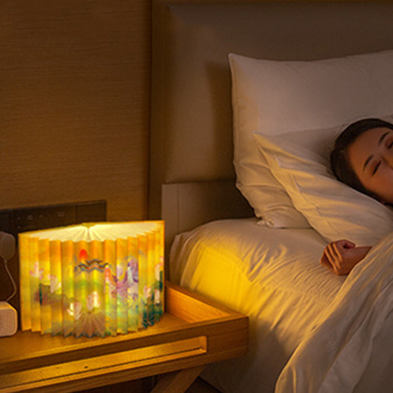 Lampe de table LED en forme de livre pliable créatif contemporain en PU rectangulaire pour chambre à coucher 