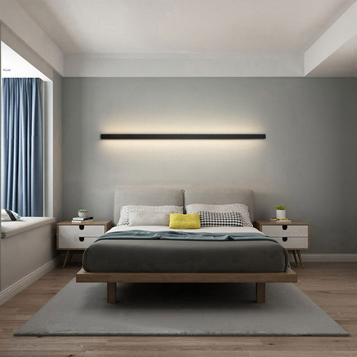 Applique murale LED en fer et PC rectangulaire longue linéaire minimaliste moderne pour chambre 