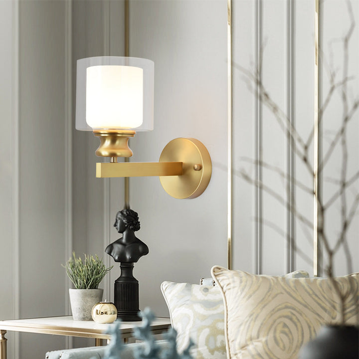 Lámpara Aplique de Pared de 1 Luz Moderna de Lujo Redonda Cilíndrica Esférica de Vidrio y Cobre para Dormitorio 