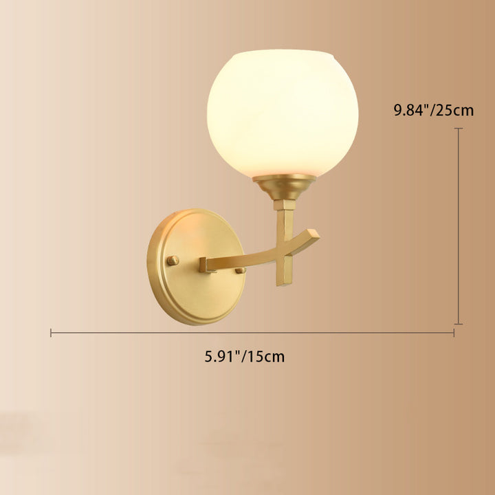 Lámpara Aplique de Pared de 1 Luz Moderna de Lujo Redonda Cilíndrica Esférica de Vidrio y Cobre para Dormitorio 