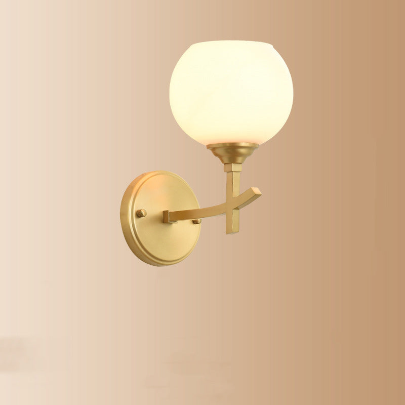 Lámpara Aplique de Pared de 1 Luz Moderna de Lujo Redonda Cilíndrica Esférica de Vidrio y Cobre para Dormitorio 