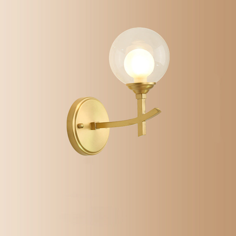 Lámpara Aplique de Pared de 1 Luz Moderna de Lujo Redonda Cilíndrica Esférica de Vidrio y Cobre para Dormitorio 