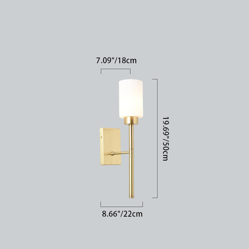 Lámpara Aplique de Pared de 1 Luz Moderna de Lujo Redonda Cilíndrica Esférica de Vidrio y Cobre para Dormitorio 