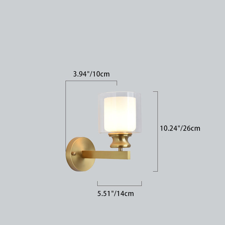 Lámpara Aplique de Pared de 1 Luz Moderna de Lujo Redonda Cilíndrica Esférica de Vidrio y Cobre para Dormitorio 
