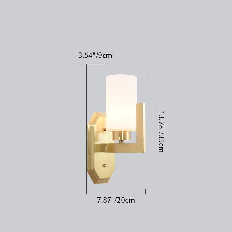 Lámpara Aplique de Pared de 1 Luz Moderna de Lujo Redonda Cilíndrica Esférica de Vidrio y Cobre para Dormitorio 