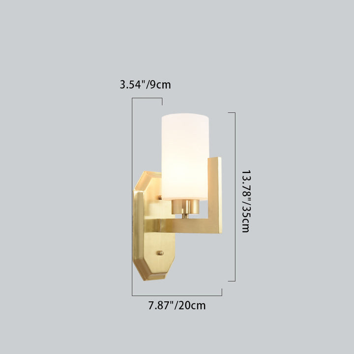 Lámpara Aplique de Pared de 1 Luz Moderna de Lujo Redonda Cilíndrica Esférica de Vidrio y Cobre para Dormitorio 