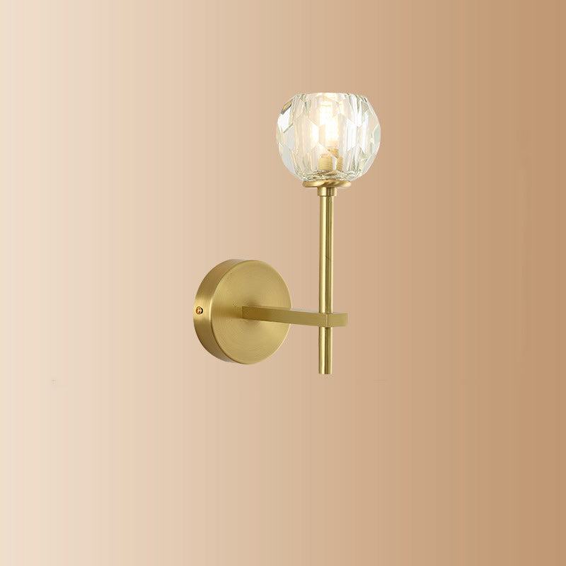 Lámpara Aplique de Pared de 1 Luz Moderna de Lujo Redonda Cilíndrica Esférica de Vidrio y Cobre para Dormitorio 
