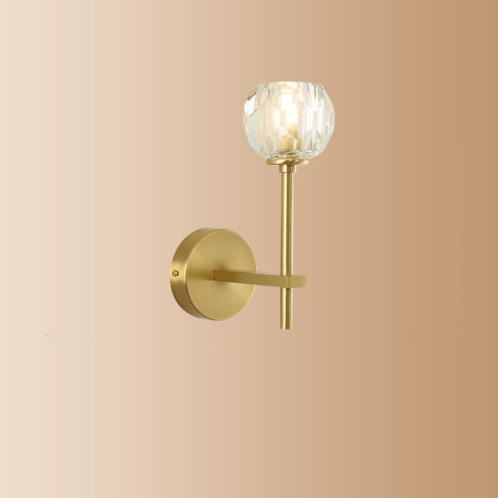 Lámpara Aplique de Pared de 1 Luz Moderna de Lujo Redonda Cilíndrica Esférica de Vidrio y Cobre para Dormitorio 