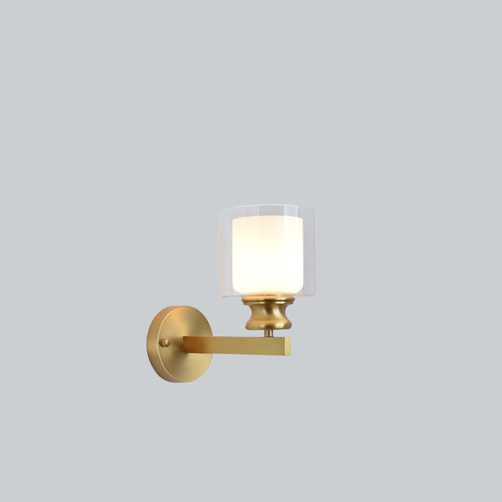 Lámpara Aplique de Pared de 1 Luz Moderna de Lujo Redonda Cilíndrica Esférica de Vidrio y Cobre para Dormitorio 