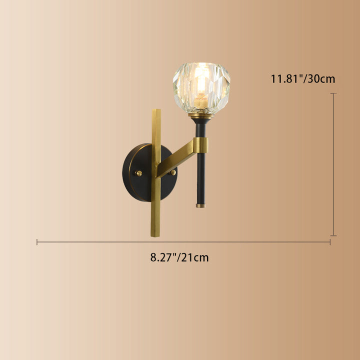 Lámpara Aplique de Pared de 1 Luz Moderna de Lujo Redonda Cilíndrica Esférica de Vidrio y Cobre para Dormitorio 
