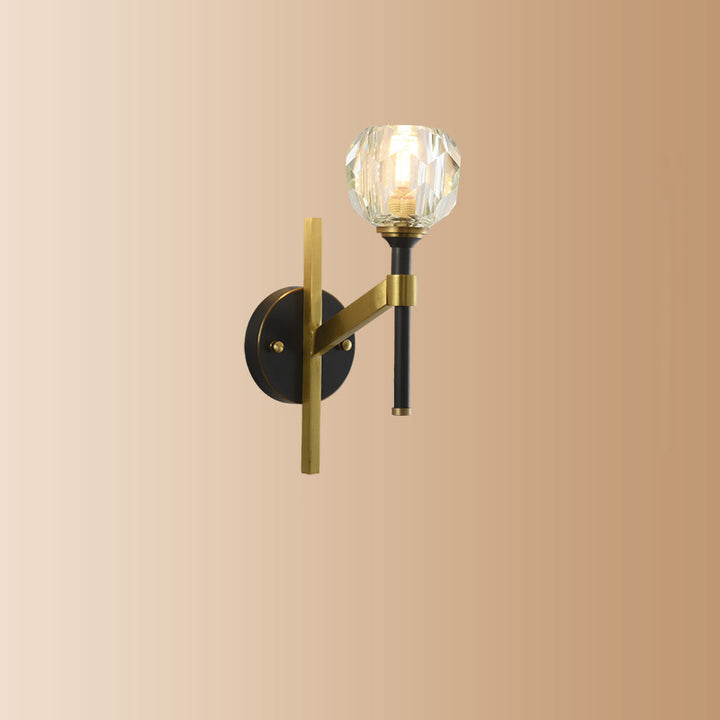 Lámpara Aplique de Pared de 1 Luz Moderna de Lujo Redonda Cilíndrica Esférica de Vidrio y Cobre para Dormitorio 
