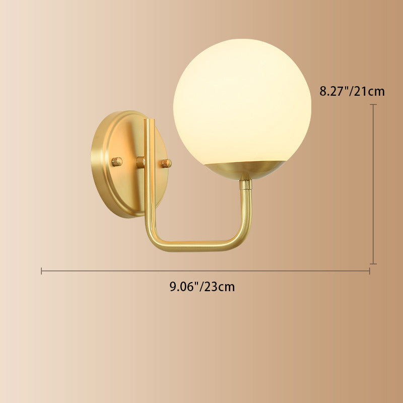 Lámpara Aplique de Pared de 1 Luz Moderna de Lujo Redonda Cilíndrica Esférica de Vidrio y Cobre para Dormitorio 