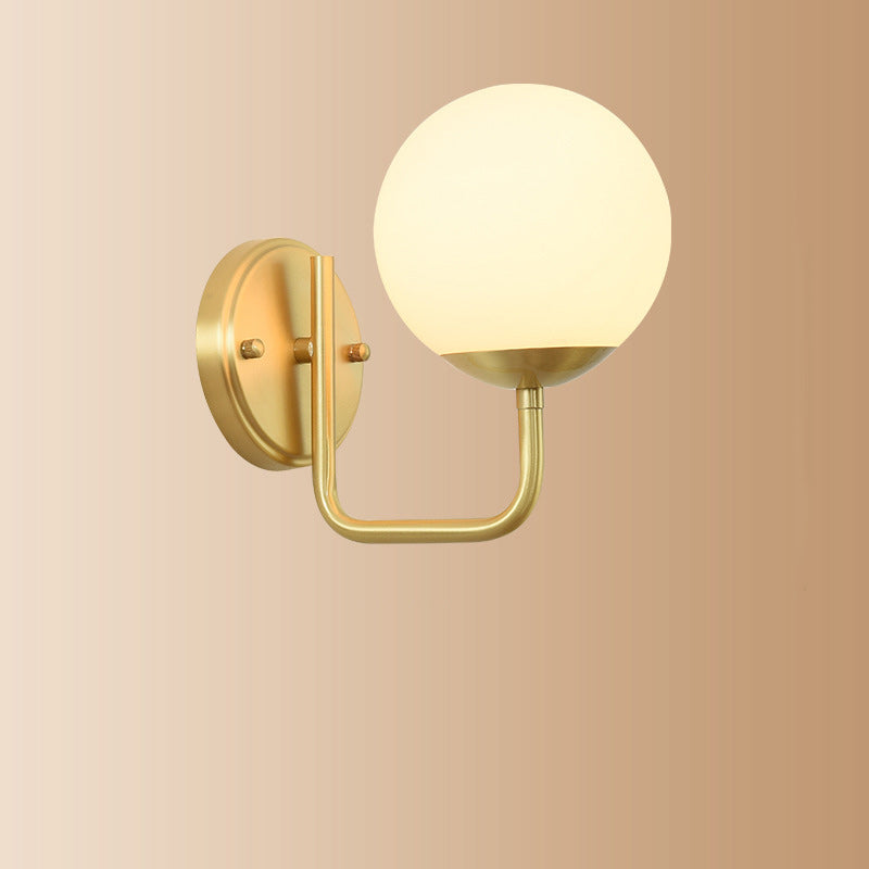 Lámpara Aplique de Pared de 1 Luz Moderna de Lujo Redonda Cilíndrica Esférica de Vidrio y Cobre para Dormitorio 