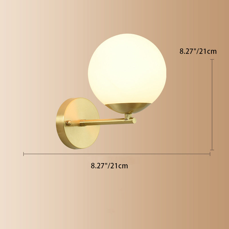 Lámpara Aplique de Pared de 1 Luz Moderna de Lujo Redonda Cilíndrica Esférica de Vidrio y Cobre para Dormitorio 