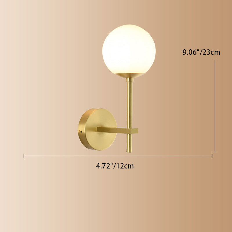Lámpara Aplique de Pared de 1 Luz Moderna de Lujo Redonda Cilíndrica Esférica de Vidrio y Cobre para Dormitorio 