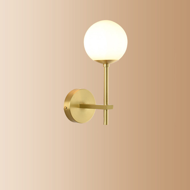Lámpara Aplique de Pared de 1 Luz Moderna de Lujo Redonda Cilíndrica Esférica de Vidrio y Cobre para Dormitorio 