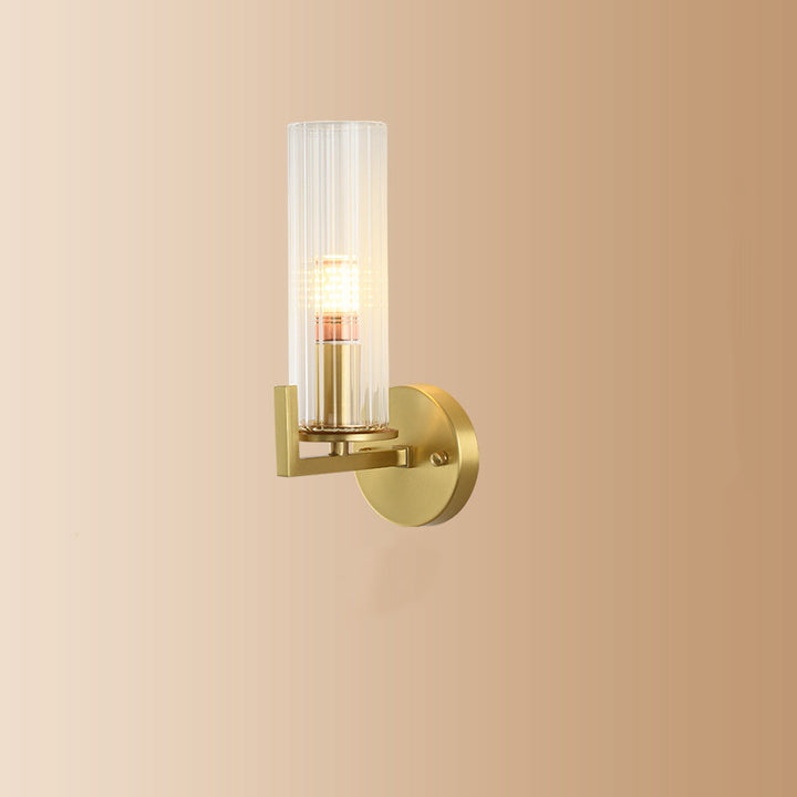 Lámpara Aplique de Pared de 1 Luz Moderna de Lujo Redonda Cilíndrica Esférica de Vidrio y Cobre para Dormitorio 