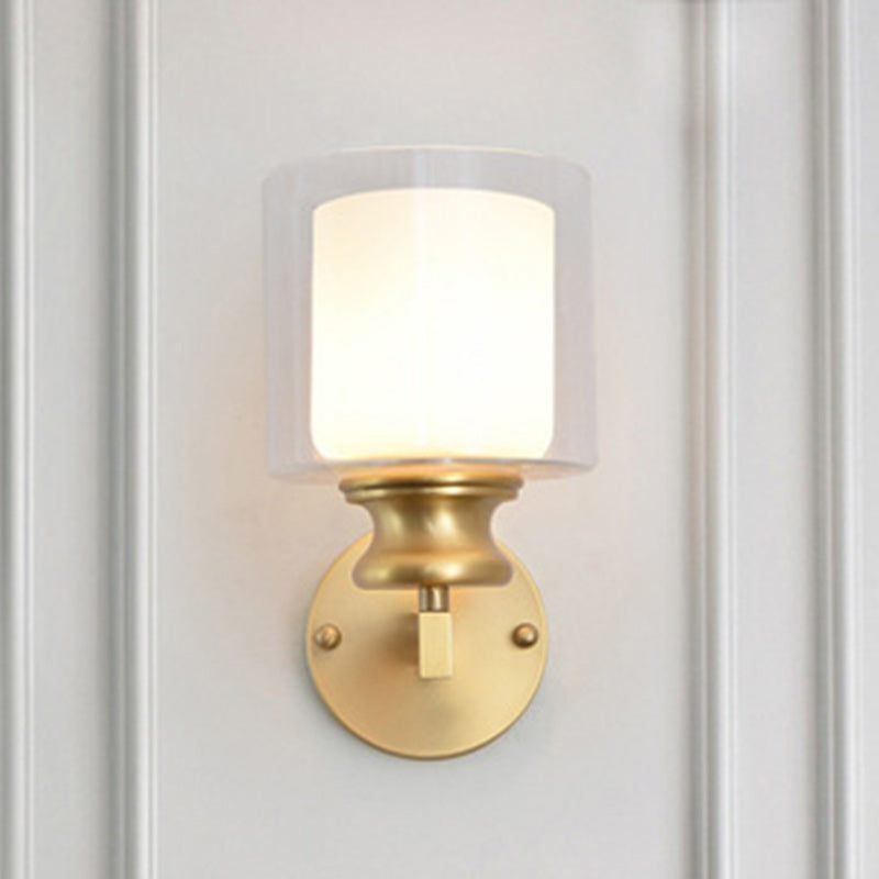 Lámpara Aplique de Pared de 1 Luz Moderna de Lujo Redonda Cilíndrica Esférica de Vidrio y Cobre para Dormitorio 