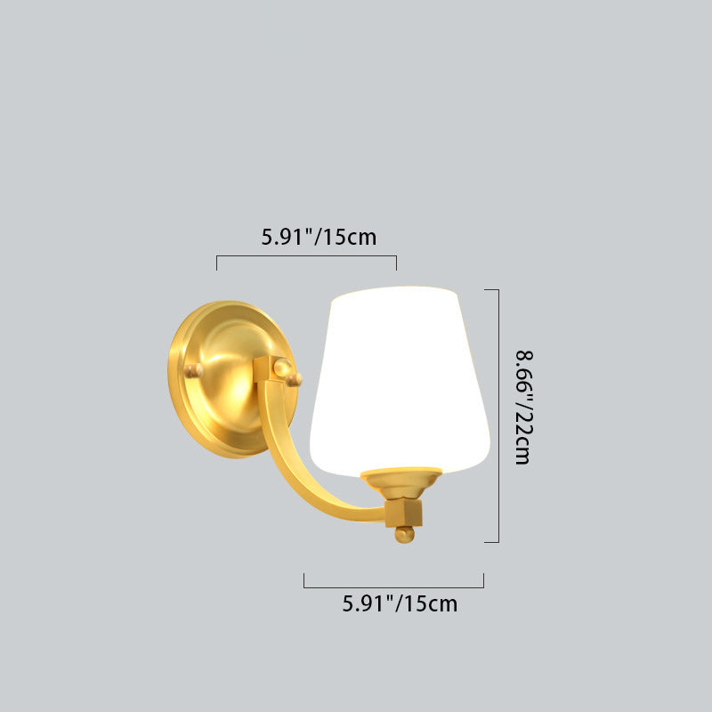 Lámpara Aplique de Pared de 1 Luz Moderna de Lujo Redonda Cilíndrica Esférica de Vidrio y Cobre para Dormitorio 