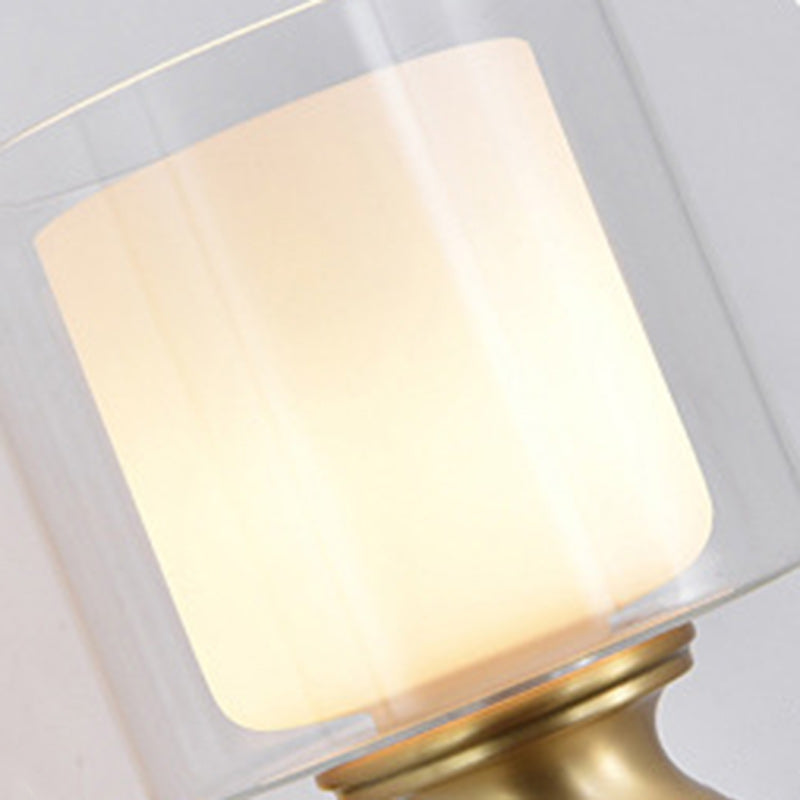 Lámpara Aplique de Pared de 1 Luz Moderna de Lujo Redonda Cilíndrica Esférica de Vidrio y Cobre para Dormitorio 
