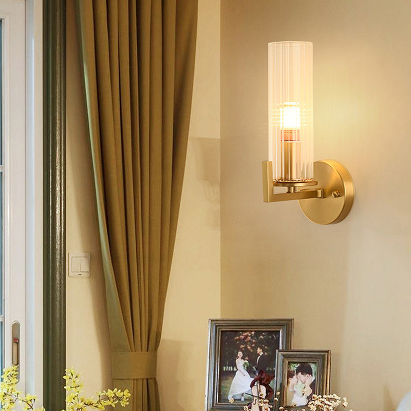 Lámpara Aplique de Pared de 1 Luz Moderna de Lujo Redonda Cilíndrica Esférica de Vidrio y Cobre para Dormitorio 