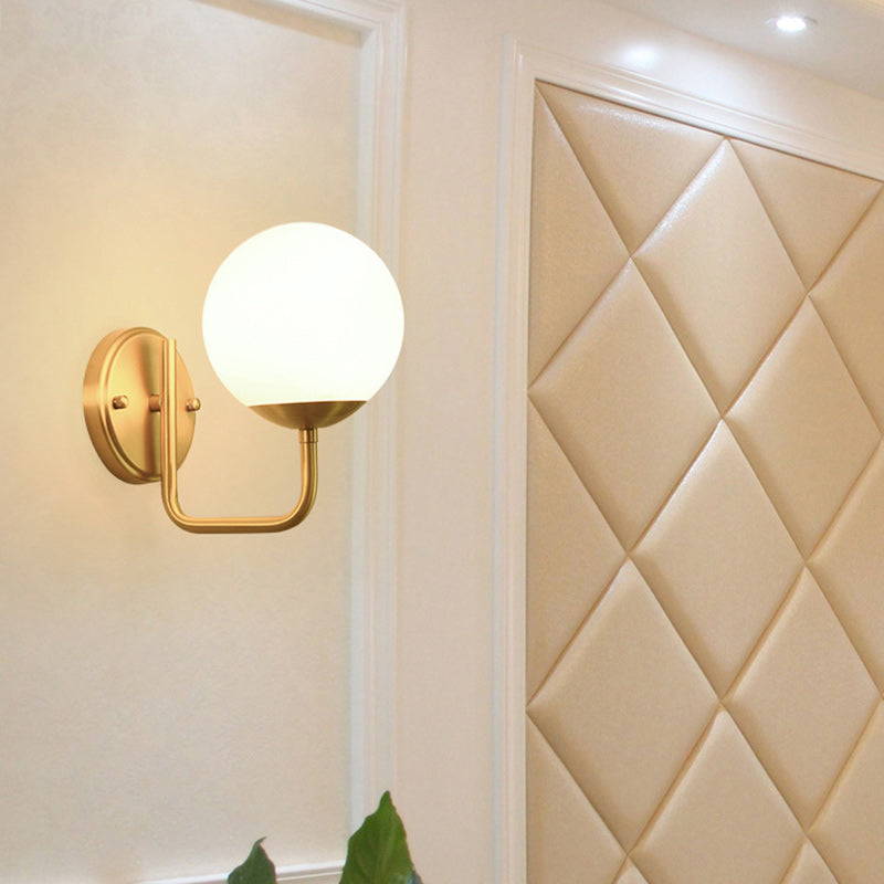 Lámpara Aplique de Pared de 1 Luz Moderna de Lujo Redonda Cilíndrica Esférica de Vidrio y Cobre para Dormitorio 
